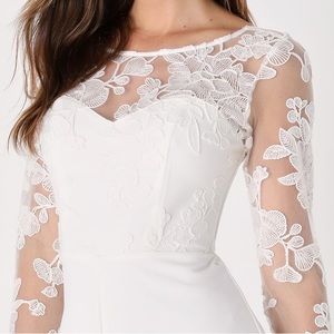 White Floral Long Sleeve Romper NWT Lulus